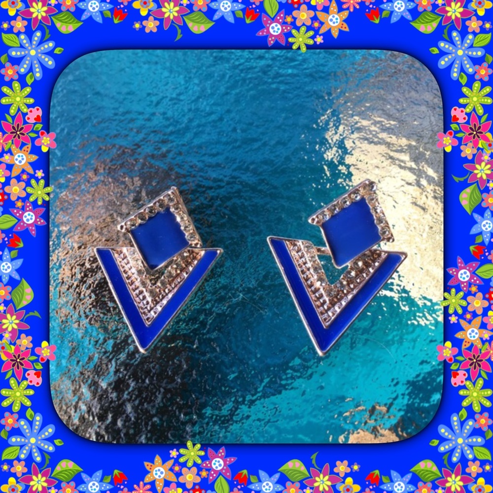 Blue Triangle Earrings - Picture 5 of 7